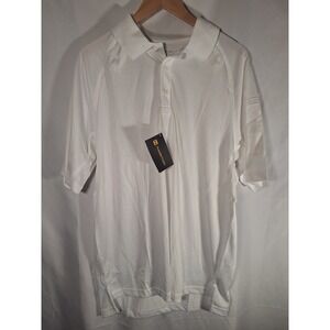 Harriton Mens Tactical Performance Polo Shirt White Short Sleeve M211 Size Large